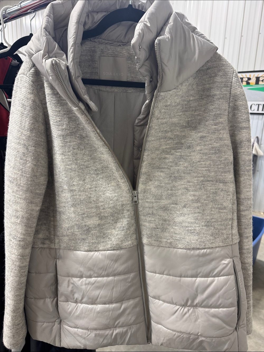 Soia & Kyo Light Gray Mixed-Media Puffer Jacket